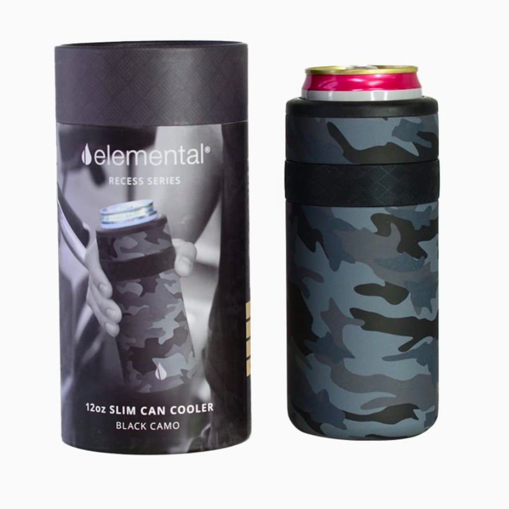 Elemental Recess Stainless Steel Silicone Insulated Slim Can Cooler Black Camo